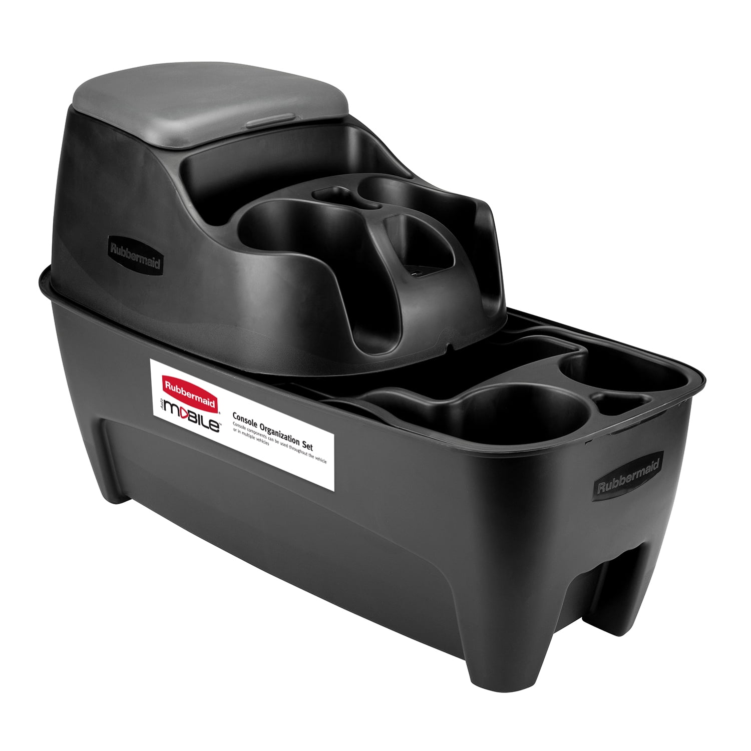 Rubbermaid 3375-00 Automotive Portable Console Organizer Caddy with Dual USB Charging Ports and Cup Holders 