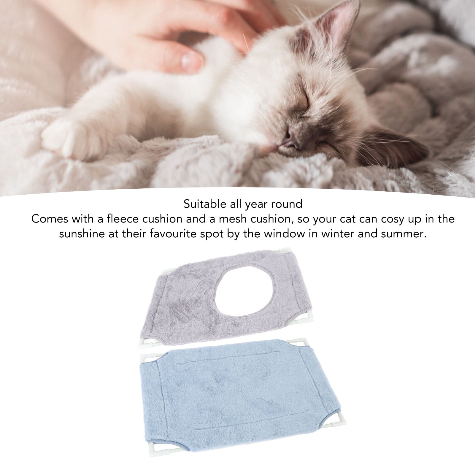 Riousery Double Layer Cat Window Perch for Indoor Cats, Space-Saving Hammock Bed with 6 Strong Suction Cups, Holds Up to 33lbs (15kg), Size 18.9 inches x 12.2 inches (48x31 cm), Gray and Blue