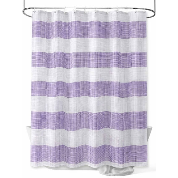 Shower Curtain Purple Linen Stripes Bathroom Curtains with Hooks, Waterproof Fabric Retro Striped Lines Bath Shower Curtains Set for Bathroom Bathtubs Decor 36x72 Inch