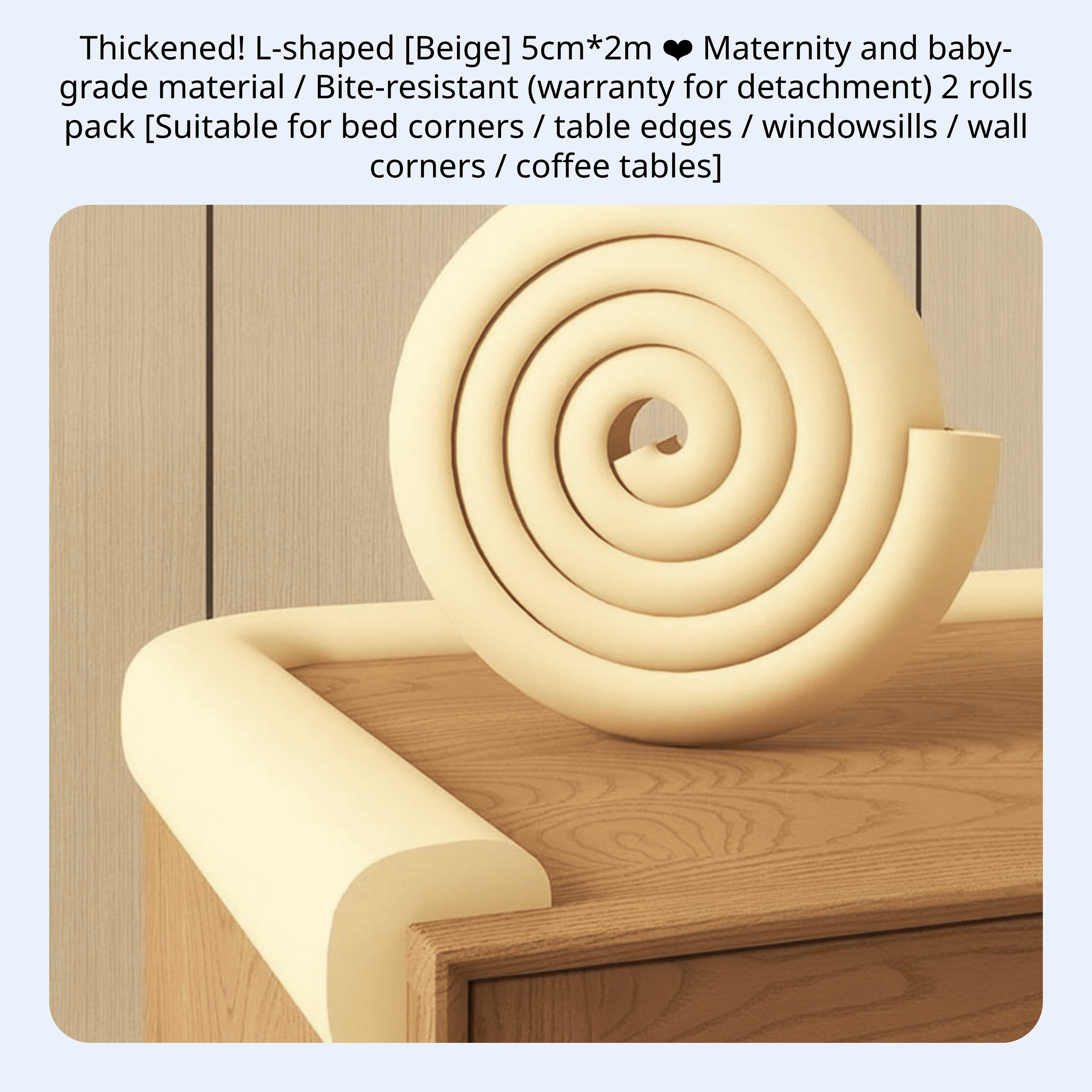Tnarru Infant Edge Protector, NBR Foam Corner Guard, L-Shaped Strip Beige