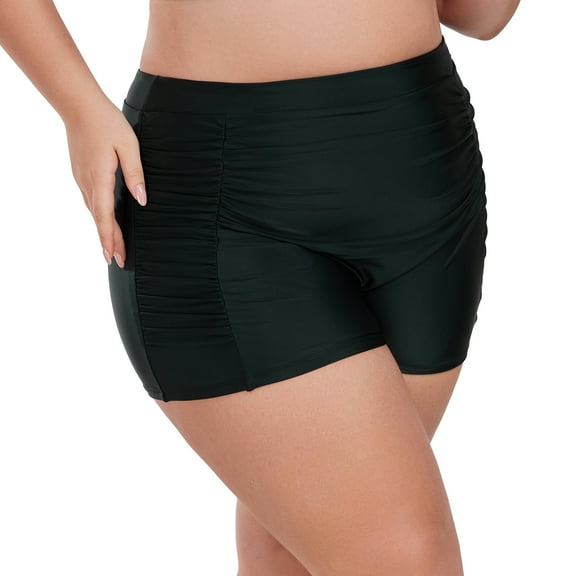 Ocean Blues Women's Plus Size High-Waisted Ruched Board Shorts Boyshorts Swim Bottoms Black Swim Shorts Size Large
