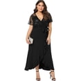 thumbnail image 4 of Vestido maxi con cintura imperio de talla grande Vestidos lisos semitransparentes divididos con volantes Adepaton WRMH-224-4, 4 of 5