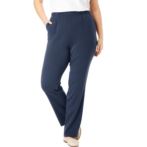 Woman Within Plus Size Petite 7-Day Straight-Leg Elastic-Waist Stretchy Knit Pant