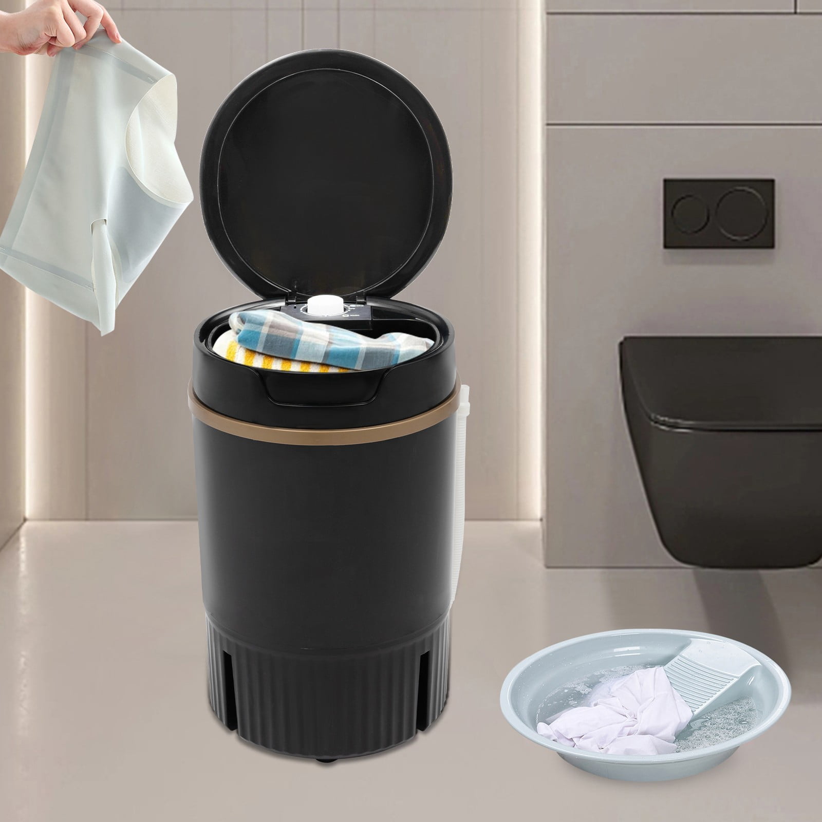 Washing Machine, 1.19 Gal Small Mini Washer with Blue Light, 260W High Efficiency Spin Dryer, Durable PP Construction, for Baby Clothes Socks