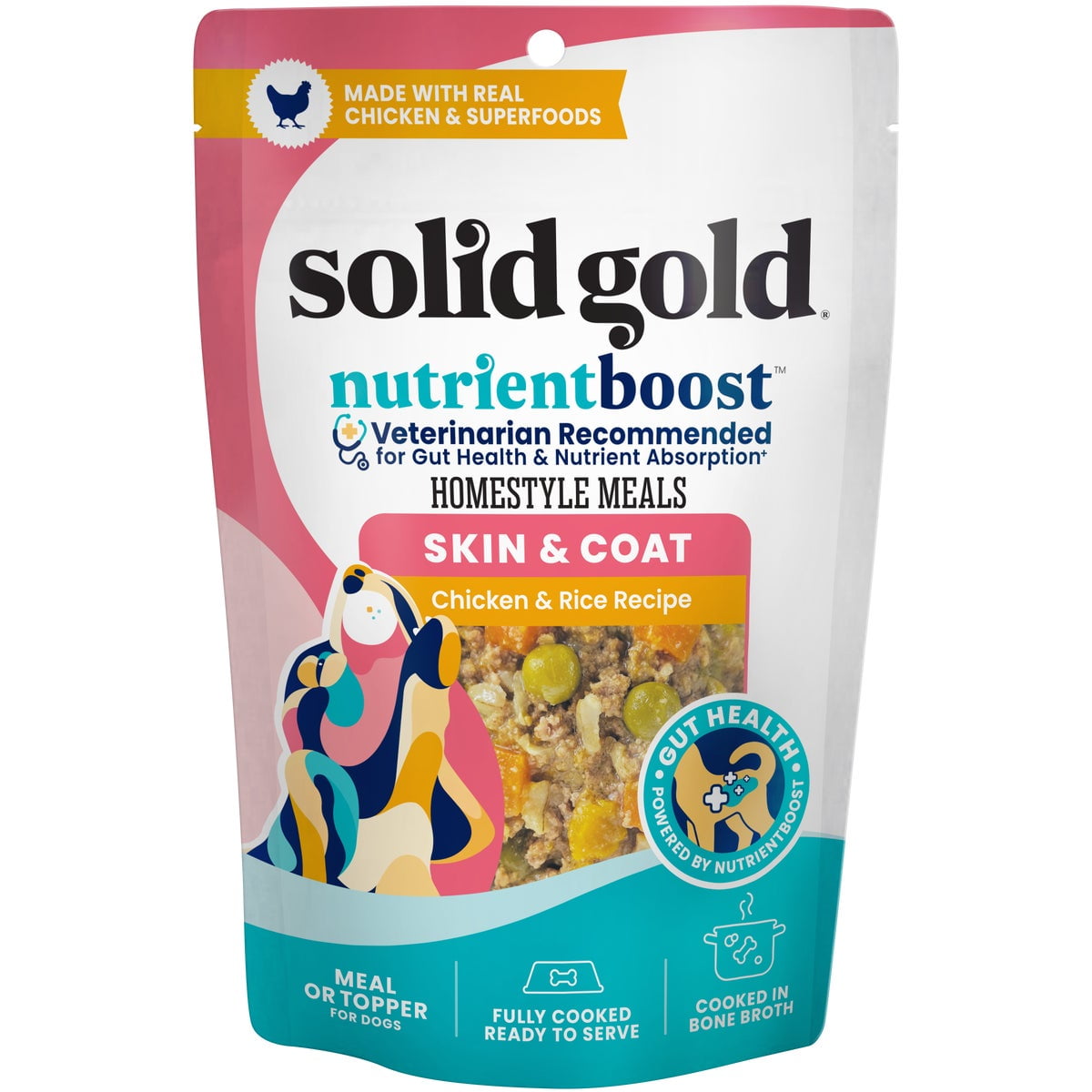 (2 pack) Solid Gold Homestyle Meals, Meal Topper for Dogs to Support Skin & Coat, Chicken & Rice Recipe, 9oz Pouch