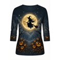 thumbnail image 4 of MVRLSH Womens Tops Blouse Casual Halloween Witch Pumpkin Graphic Printed Comfortable Long Sleeve Daily Wear Tees Loose Fit Blouses Blue - M, 4 of 4
