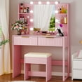 thumbnail image 2 of Ktaxon Lighted Makeup Vanity, Pink Vanity Table Set with 2 Drawer and Charging Station, Femal Gift, 2 of 11
