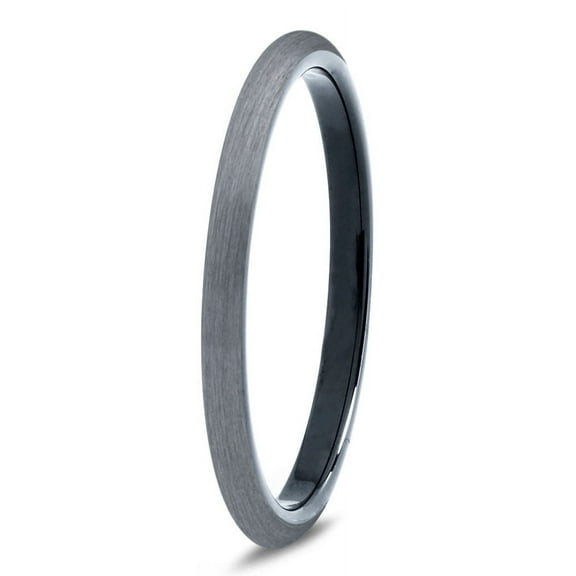 Charming Jewelers Tungsten Wedding Band Ring 2mm for Men Women Comfort Fit Black Domed Brushed Lifetime Guarantee Size 4