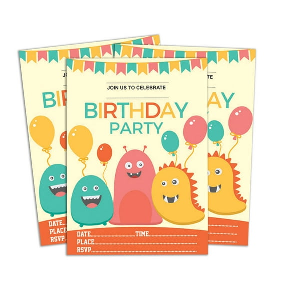 Darling Souvenir Yellow Birthday Invitation Card Printable Fill or Write In Blank Invites Party Supplies Pack Of 28 5 x 7 Inches