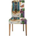 thumbnail image 2 of ABPHQTO Ventana con flores, piedras de ladrillo y mariposa, funda protectora para silla, funda protectora para asiento, para comedor, Hotel, fiesta de boda, juego de 6, 2 of 4