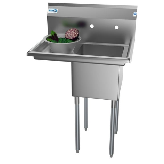 Freestanding Stainless Steel 29 in. 2-Hole Single Bowl Commercial Kitchen Sink