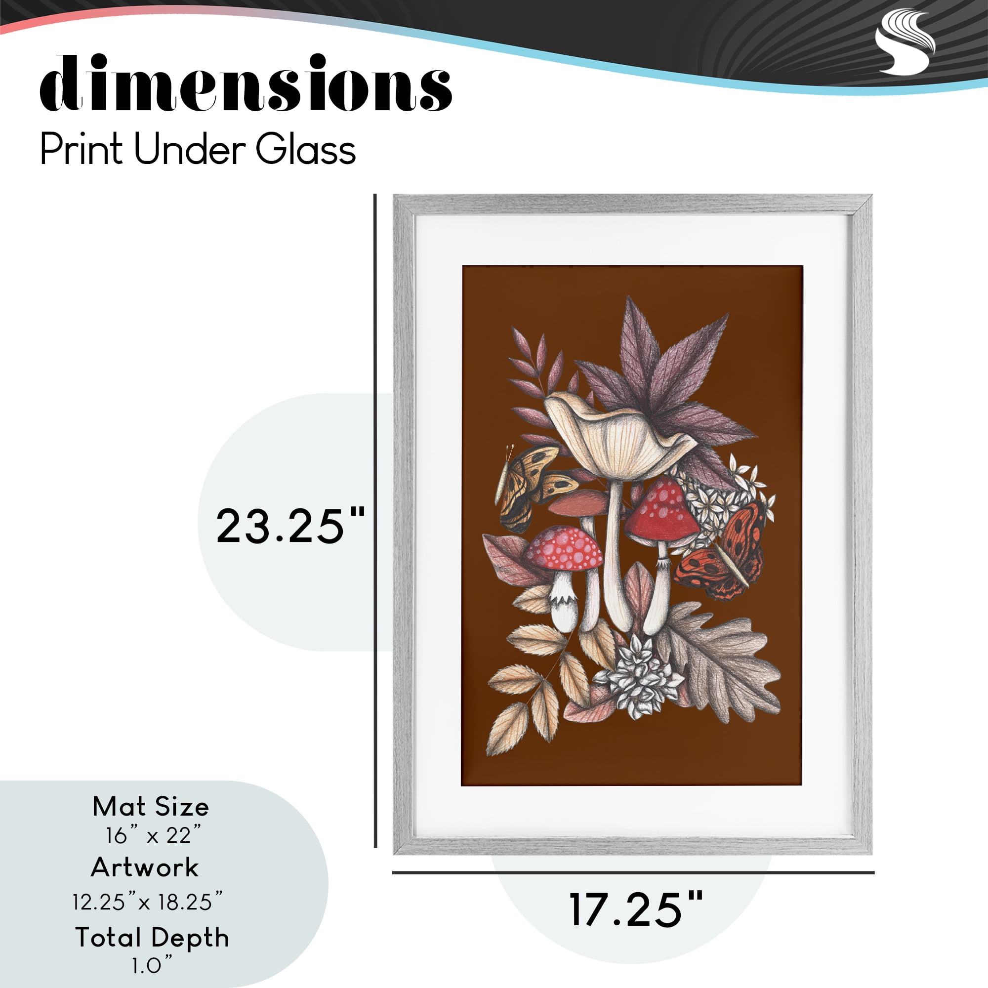 Autumn Mushrooms Magic Gray Framed Print Under Glass, design by Cecilia Battaini