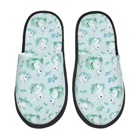 

Fuzoiu Rabbit And Dragonfly Print Unisex Furry Slippers Plush Indoor Shoes Trendy House Slippers Anti-Skid EVA Sole House Shoes for Home Office and Travel -Medium