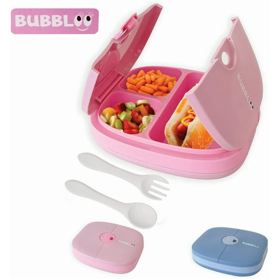 Bento Box for Kids with Silverware - 3 Compartment Ideal Portion Sizes - BPA Free Removable Plastic Tray - Leak Proof Kids Lunch Box, Pink