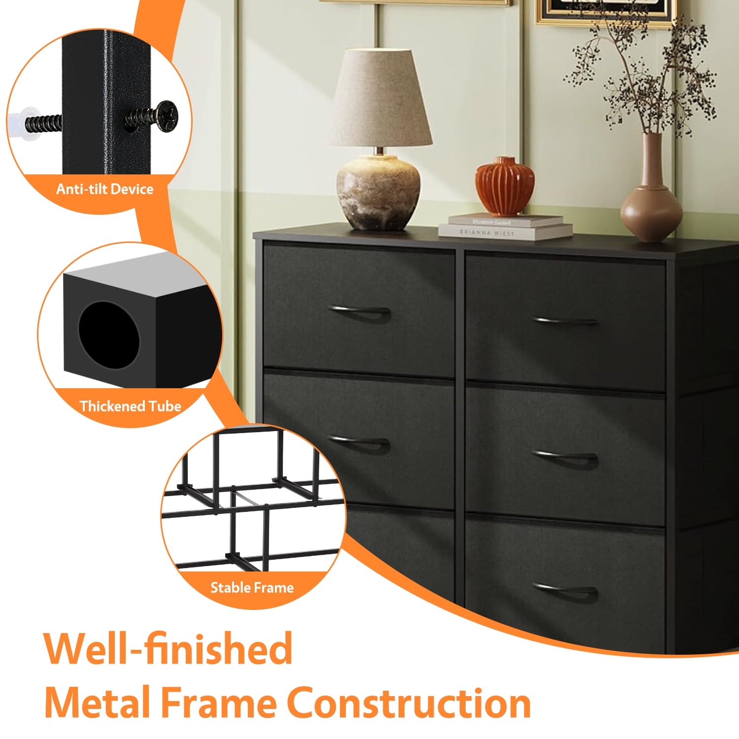 Modern 10 Drawer Fabric Dresser, Chest of Drawer Organizer Storage Cabinet for Bedroom Clothes Closet, Entryway,Black