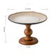 thumbnail image 2 of Frutero de pedestal de cerámica acanalada con base de madera, bandeja rústica y elegante for servir postres y centro de mesa., 2 of 8