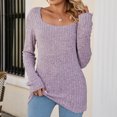 thumbnail image 4 of IROINNID Ladies Long Sleeve T Shirts Winter Square Neck Tops Solid Regular Blouse,Pink, 4 of 5