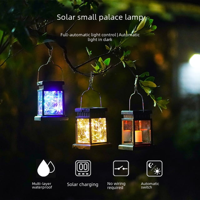 Luz solar pequeña para palacio, luz led pequeña para viento, luz de jardín, luz de noche, lámpara de araña impermeable, linterna de vela de simulación