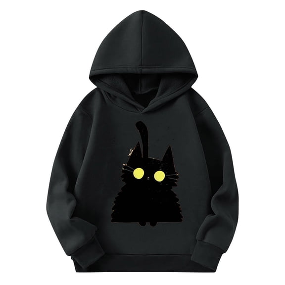 Hellosay Girls Halloween Hoodie Kitty Happy Funny Tops Pullover Vacation Hooded Sweatshirt Winter Holiday Clothes