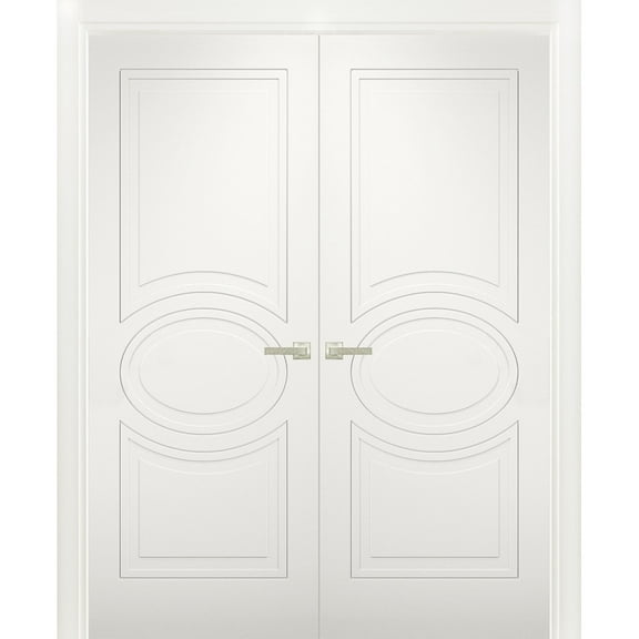 Solid French Double Doors 60 x 80 inches / Mela 7001 Matte White / Wood Solid Panel Frame / Closet Bedroom Modern Doors