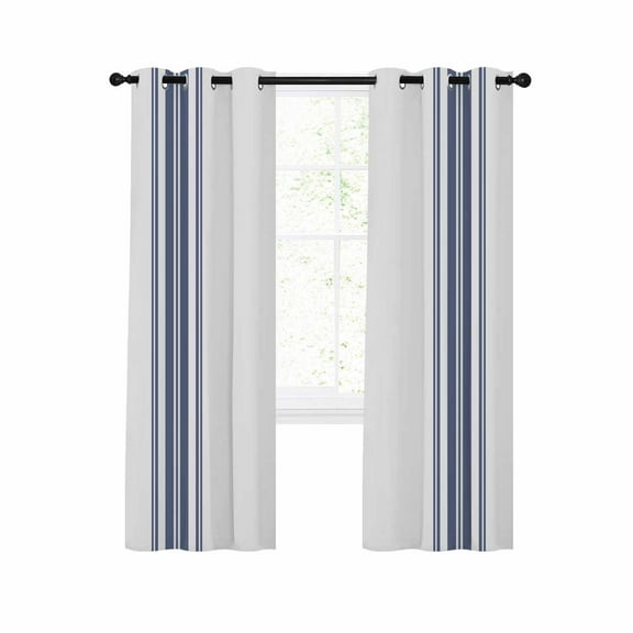 Abstract Geometric Blue Stripe, Blackout Curtains 63 Inches Long for Bedroom, White Backdrop Thermal Insulated Room Darkening Black Out Window Curtain Panels Grommet Drapes for Living Room