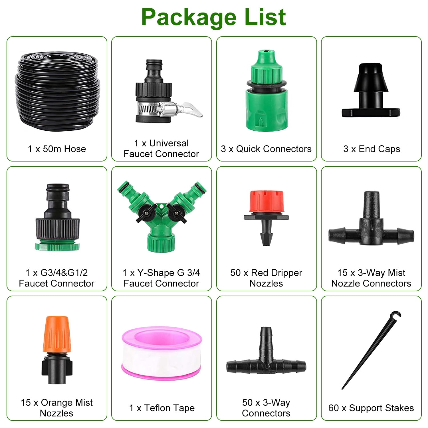 Moclever 164FT Drip Irrigation Kit Automatic Garden Irrigation System Misting Plant Watering Drip Kit for Garden Greenhouse Flower Bed Patio Lawn, Black