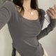 thumbnail image 4 of Blusa de corte casual Manga larga Cuello redondo Blusa holgada para mujer Señora Otoño Gris oscuro L, 4 of 7