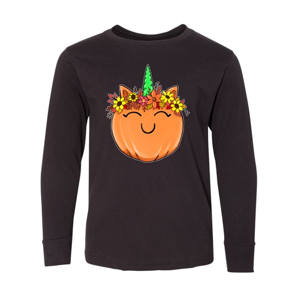 Inktastic Pumpkin Unicorn for Halloween and Thanksgiving Long Sleeve Youth T-Shirt