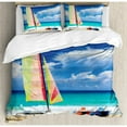 thumbnail image 3 of Holiday Duvet Cover Set Twin Size, Exotic Cuban Beach with Wind Surfing Boat and Waves Tropical Summer Coastal Picture, Decorative 2 Piece Bedding Set with 1 Pillow Sham, Blue Cream, by Ambesonne, 3 of 3