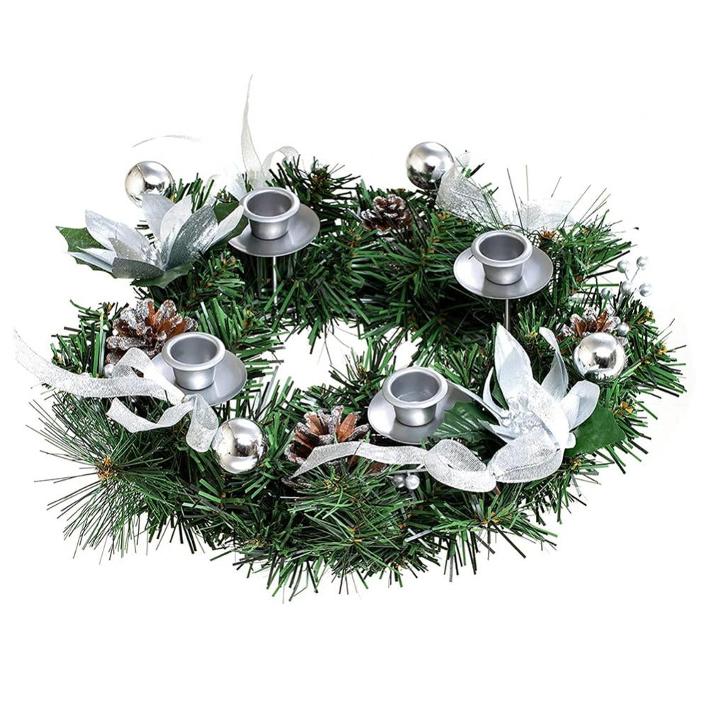 Silver Poinsettia 13" Wreath Candle Ring Christmas Decor Artificial Flower Home 
