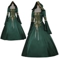 thumbnail image 2 of Medieval Retro Court Dress with Hood - Gothic Square Neck Tie Sleeve Dress for Stage Performance, 2 of 6