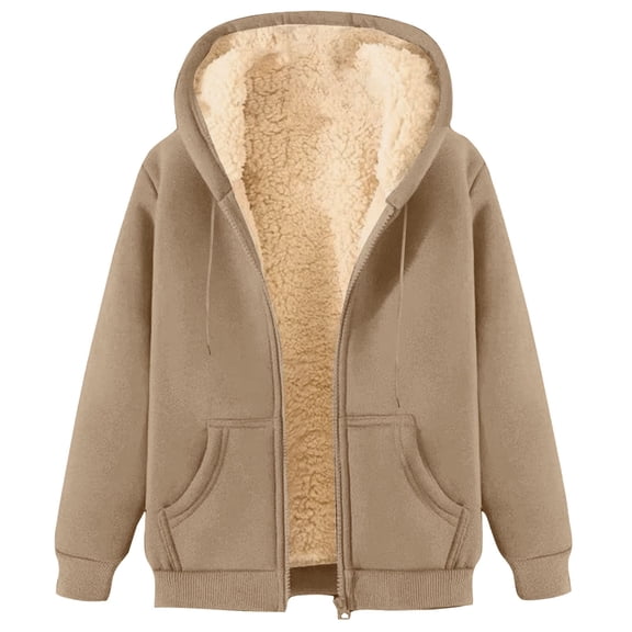 SGMVNU Women's Casual Full Zip up Lined Hoodie Sweatshirt Jacket Fall Winter Hooded Coat Outerwear with Pockets(Khaki, XL)