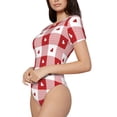 thumbnail image 2 of KLL Women 's Crew Neck Bodysuit Jumpsuits Plaid Heart Print Short onesies Stretch T Shirts, 2 of 7