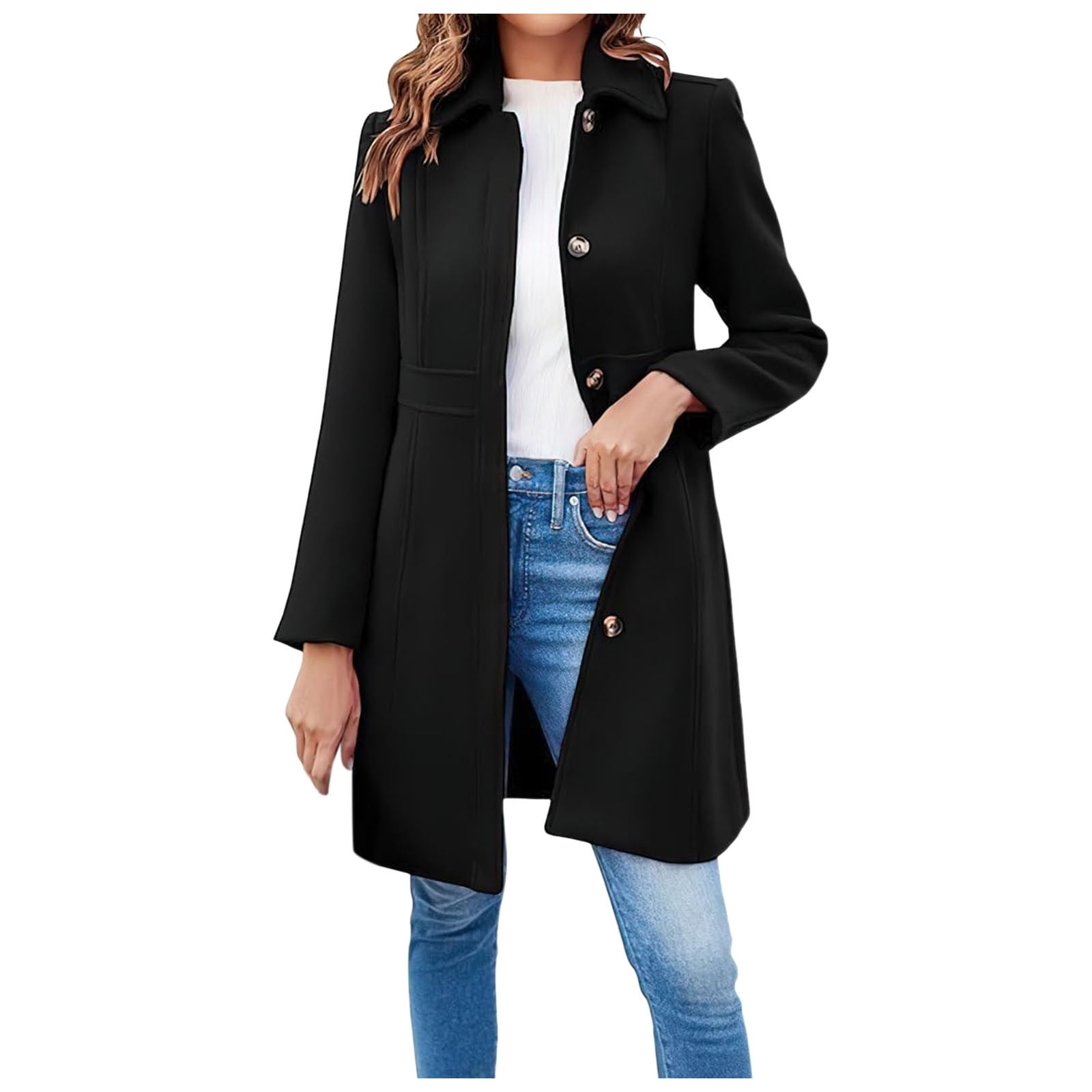 Wyzesi Blazery for Women Business Casual Petite Women'S Button Up Wool Coat  Winter Casual Midi Long Wool Blend Trench Coat