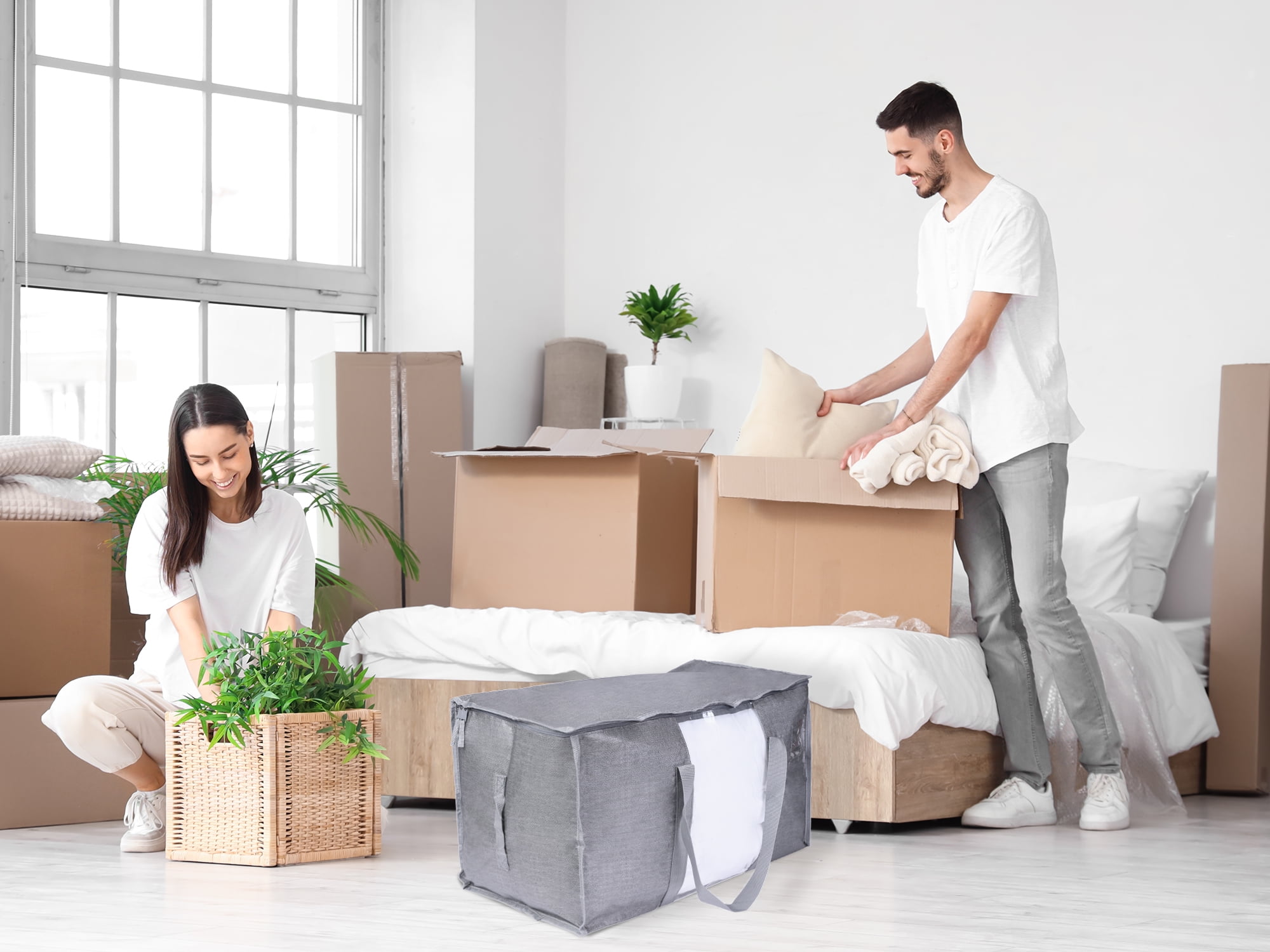 Unique Bargains 1 Pack Clothes Storage Bags Moving Bags Grey 27*14*15in