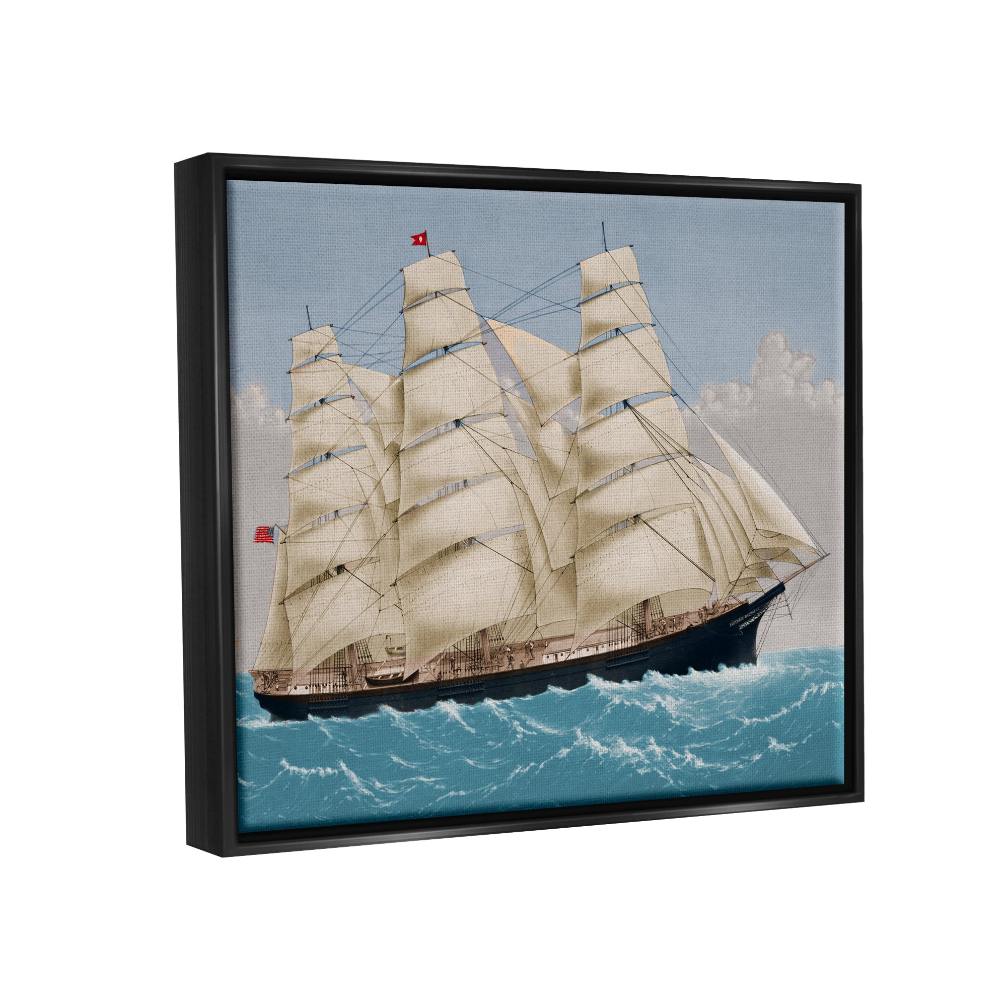 Stupell Industries Nautical Ship Sailing Transportation Painting Black Floater Framed Art Print Wall Art, 31 x 25