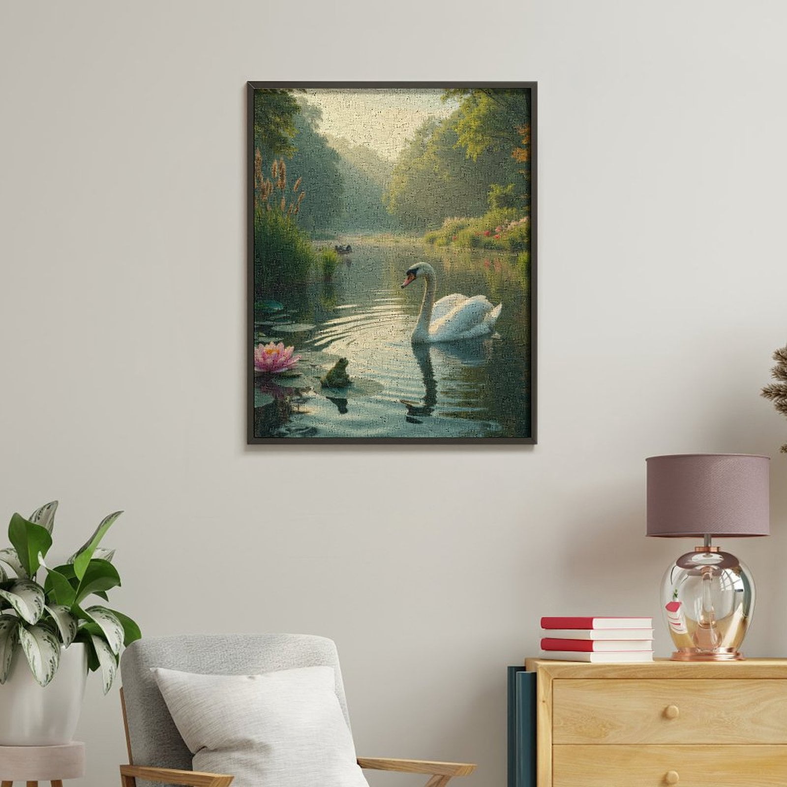 Paint by Numbers Kit for Adults, Swan Pond Tranquil Morning Scene Paint by Numbers, Easy Paint by Numbers Kit for Adults Beginner, DIY Adult Paint by Number Kits on Canvas, Home Decor