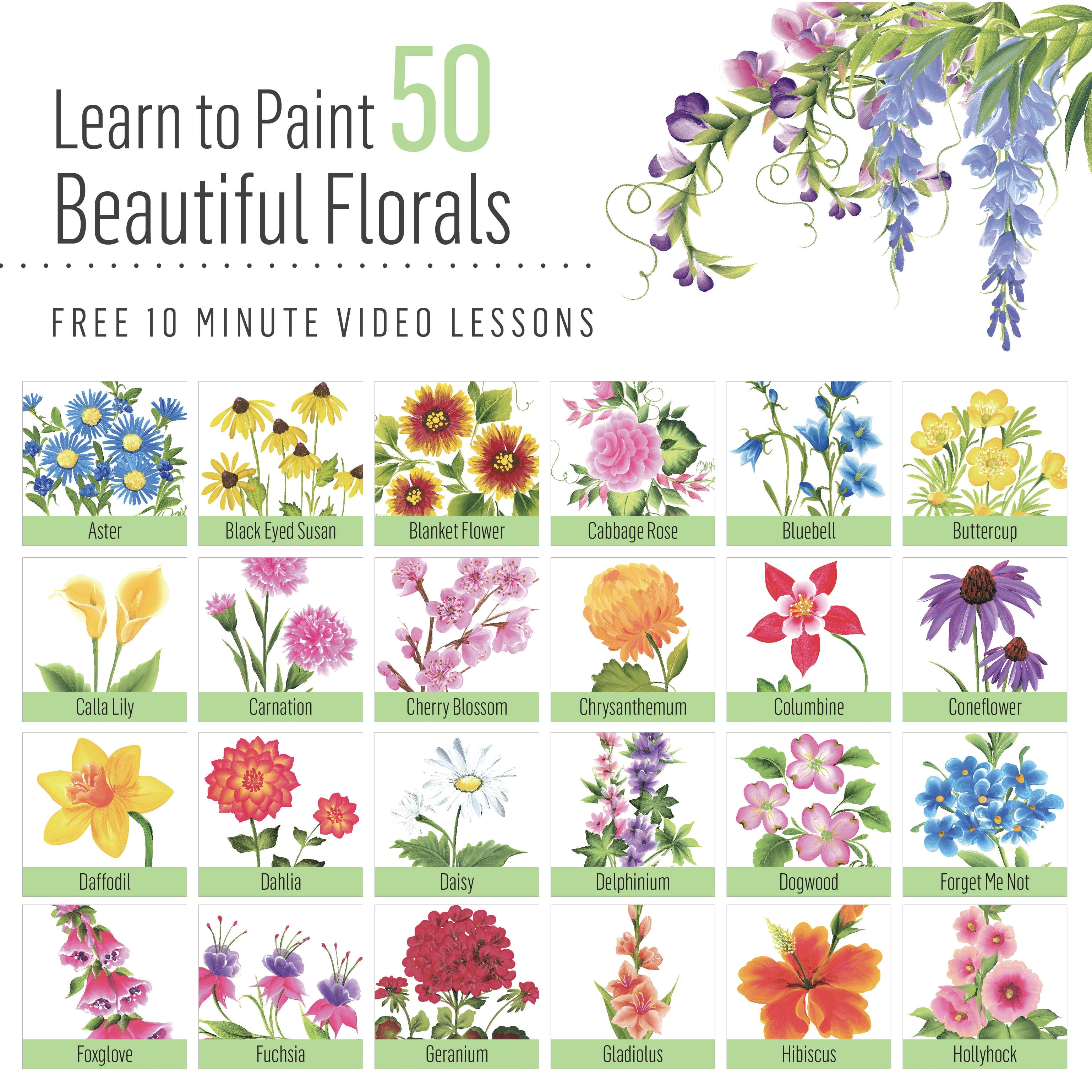 FolkArt One Stroke A-Z Floral Paint Kit, with Acrylic Paint, Brushes, Teaching Guides and a Storage Box
