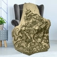 thumbnail image 4 of Nautical Soft Flannel Fleece Throw Blanket, Kraken Octopus Tentacles with Ship Sail Old Boat in Ocean Waves, Cozy Plush for Indoor and Outdoor Use, 70" x 90", Yellow Olive, by Ambesonne, 4 of 5