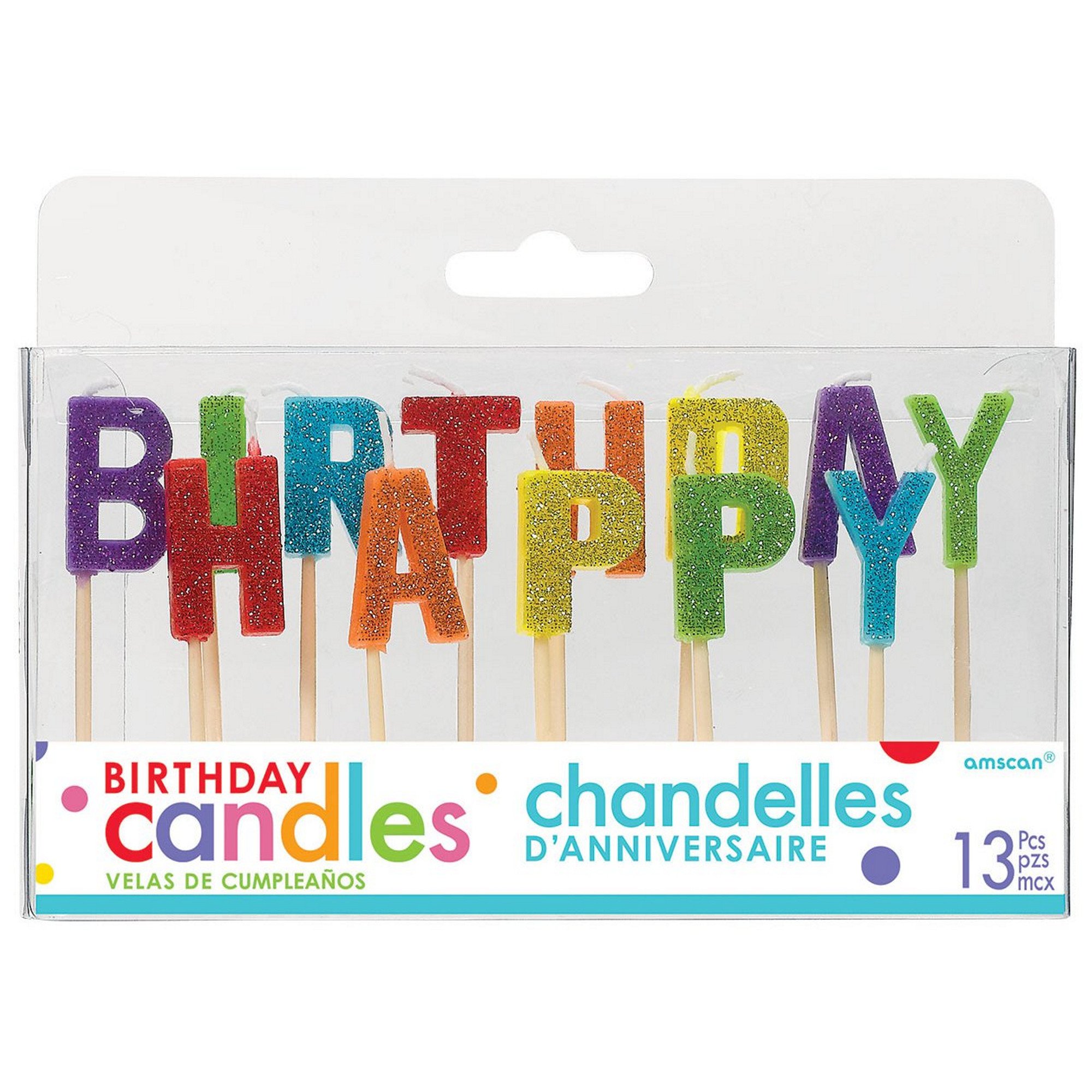 Happy Birthday Glitter Pick Candles Set 2 1/2 Inches Tall (170444
