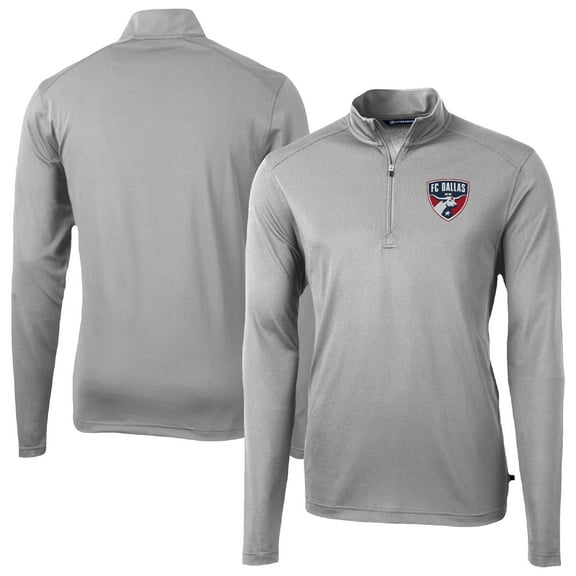 Men's-Cutter & Buck Gray FC Dallas Big & Tall Virtue Eco Pique Recycled Quarter-Zip Pullover Top