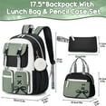 thumbnail image 4 of 3PCS Backpack Set, Waterproof Backpack with Lunch Box & Pencil Case for Travel Daypacks (Black Green), 4 of 7