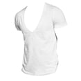 thumbnail image 3 of Raenseen Men's Deep V-Neck Shirts Short Sleeves Low Cut T-Shirt Stretch Basic Cotton Top Tees Gym White L, 3 of 5