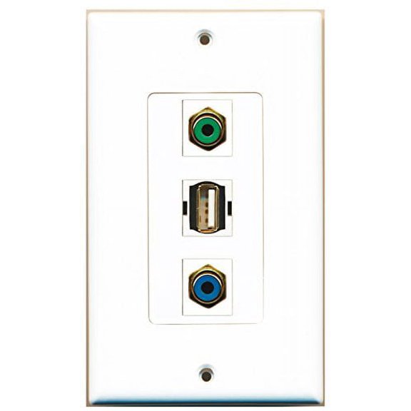 RiteAV - 1 Port RCA Green and 1 Port RCA Blue and 1 Port USB A-A Decorative Wall Plate Decorative