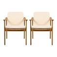 thumbnail image 3 of Christopher Knight Home Outdoor Wood Dining Armchair with Cushion, Wicker Seat and Backrest, Teak+Beige, Set of 2, 3 of 12