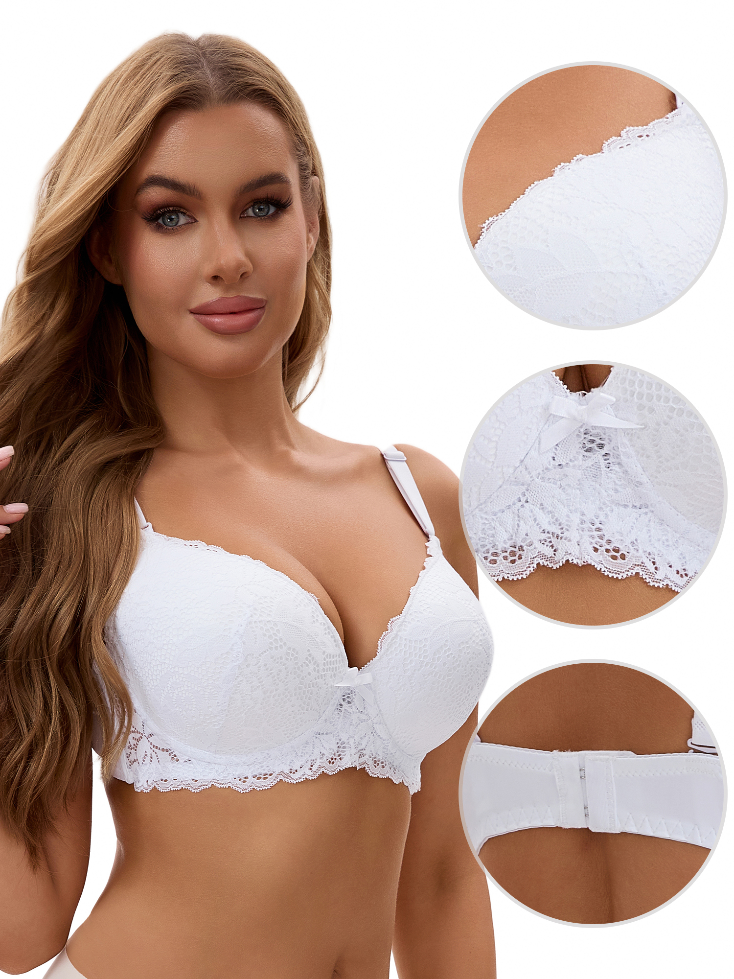 Unique Bargains Lace Push Up Bras 3 Pcs D 42 Blue/White/Black