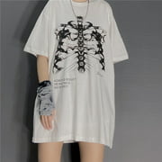 Womens y2k Gothic Punk Skeleton Crop Top E-Girls 90s Goth Vintage Short Sleeve T Shirt Graphic Print Streetwear