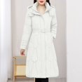 thumbnail image 2 of XPMWRP Women's Quilted Hooded Thick Jacket Loose Solid Color Long Sleeve Trendy Coat Belted Winter Warm Casual Coat White XXXL, 2 of 3