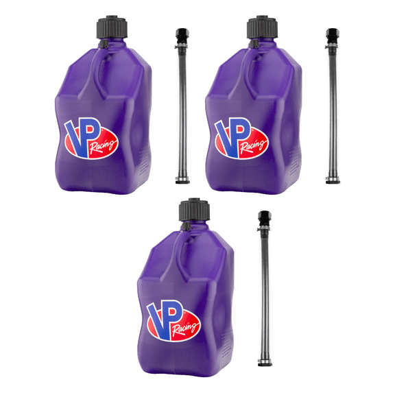 VP Racing 3612-CA, 5.5-Gallon Square Motorsport Jug Translucent Purple w/ 14" Standard Hose Close-Trimmed Cap and Neck for Tight Seal (3 Pack)