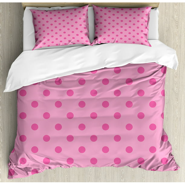 Hot Pink Duvet Cover Set Classical Simplistic Pattern Design With Small Dots Spots Girlish Style Decorative Bedding Pillow Shams, Hot Pink Bedding Sets
